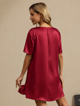 [Rosso Scuro] SilkSilky-IT Half Sleeve V Neck Camicia da notte 002