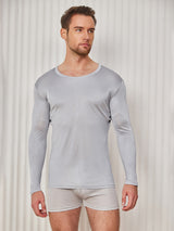 [Grigio Chiaro] SilkSilky-IT Long Sleeve Round Neck Maglietta da uomo 004