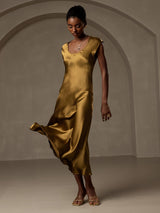 [Marrone] SilkSilky-IT Cap Sleeve Vestiti da donna 005