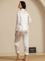 [Bianco] SilkSilky-IT 19Momme Manica lunga Collo a Taglio Pigiami da donna 002