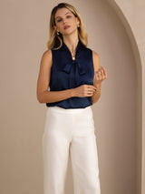 [Blu Scuro] SilkSilky-IT Sleeveless Tie Neck Cami 006