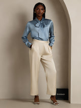 [Blu Grigiastro] SilkSilky-IT Long Sleeve Tie Neck Bluse 005