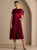 [Rosso Scuro] SilkSilky-IT Short Sleeve Crew Neck Vestiti da donna 006