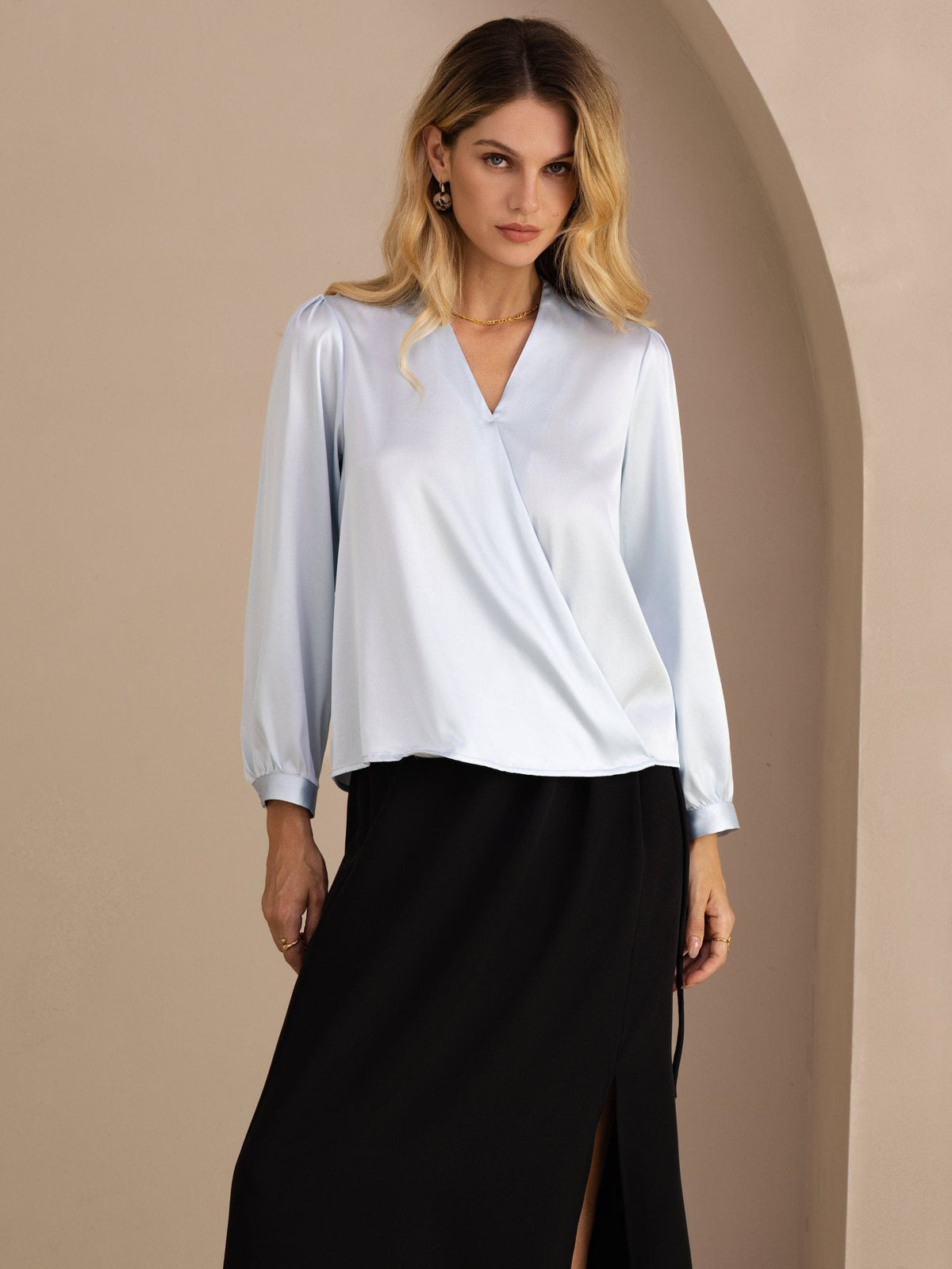 [Azzurro] SilkSilky-IT Long Sleeve Bluse 001