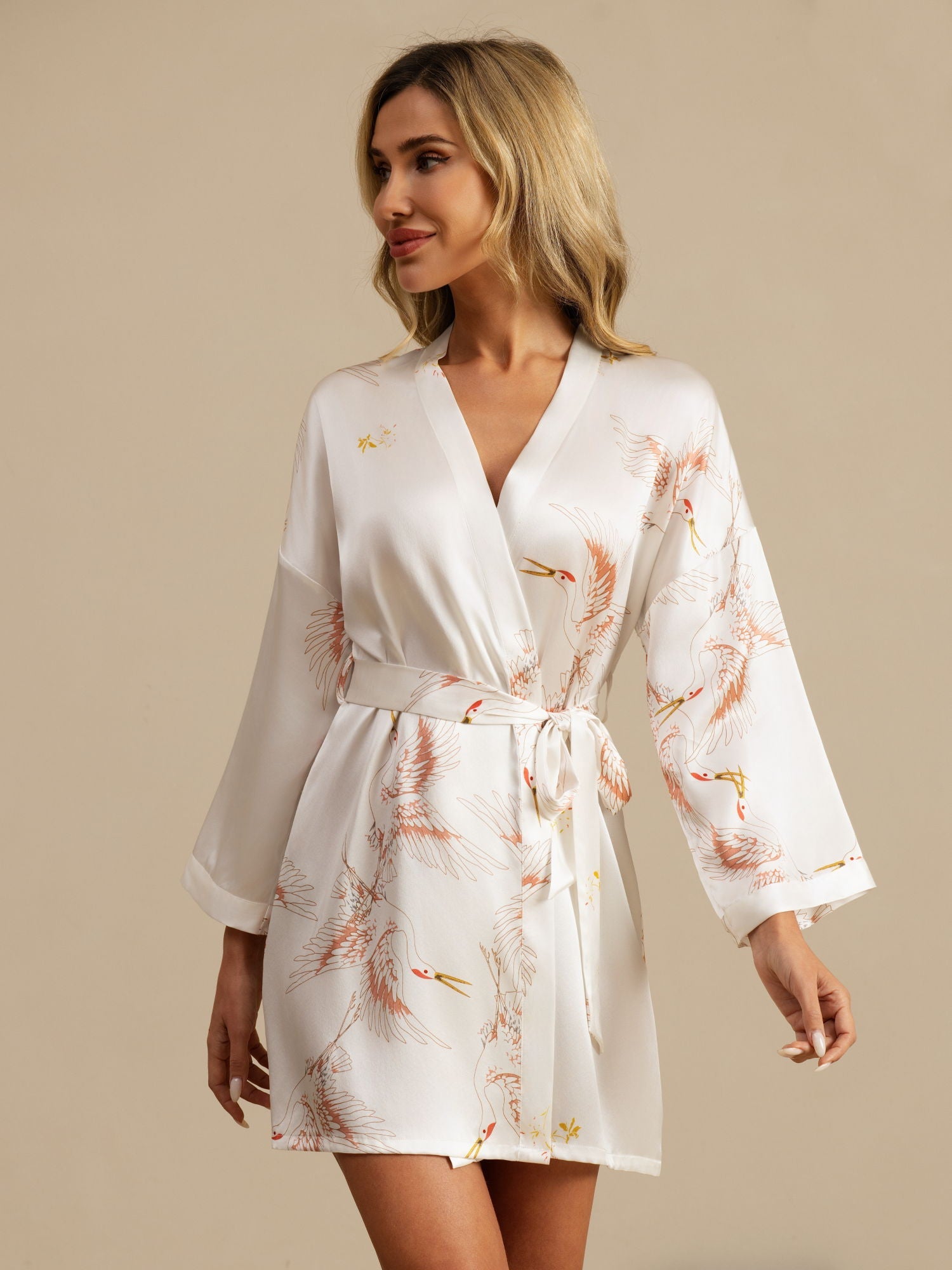[Bianco] SilkSilky-IT 19Momme A tre quarti Vestaglia da donna 003