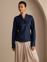 [Blu Scuro] SilkSilky-IT Long Sleeve Blouse 004