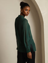[Verde Scuro] SilkSilky-IT Seta pura Womens Shirt 006