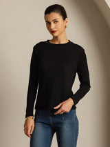 [Nero] SilkSilky-IT Long Sleeve Crew Neck Magliette donna 001