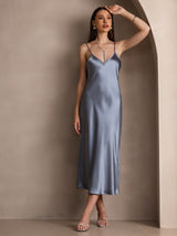 [Blu Grigiastro] SilkSilky-IT Sleeveless V Neck Vestiti da donna 005