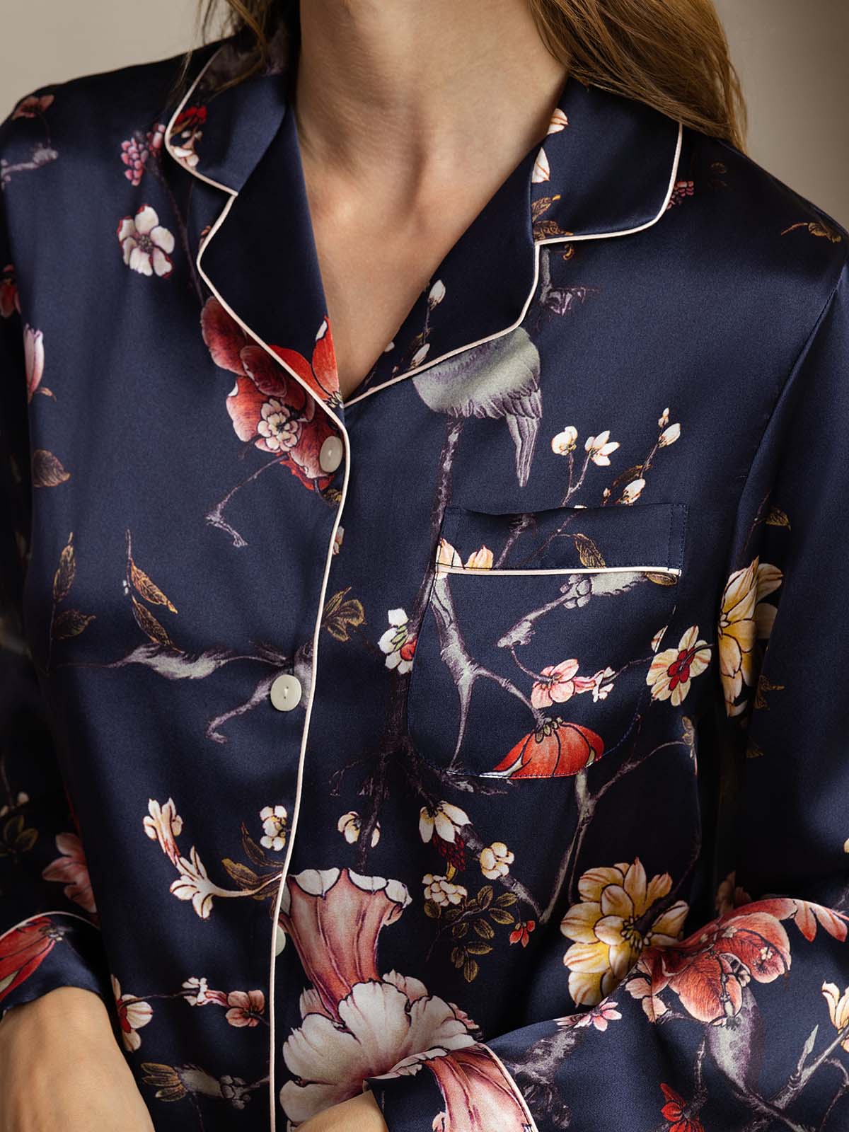 [Floreale Blu Navy] SilkSilky-IT Seta pura Womens Pajamas 005