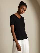 [Nero] SilkSilky-IT Short Sleeve V Neck Magliette donna 003