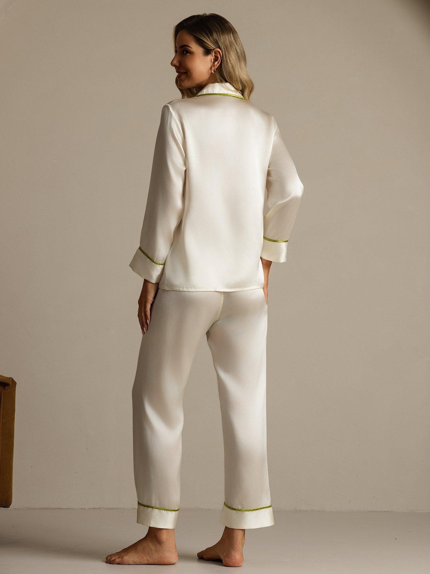 [Bianco] SilkSilky-IT Seta pura Colletto risvolto Pigiami da donna 002