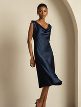 [Blu Scuro] SilkSilky-IT Sleeveless Cowl Neck Vestiti da donna 007