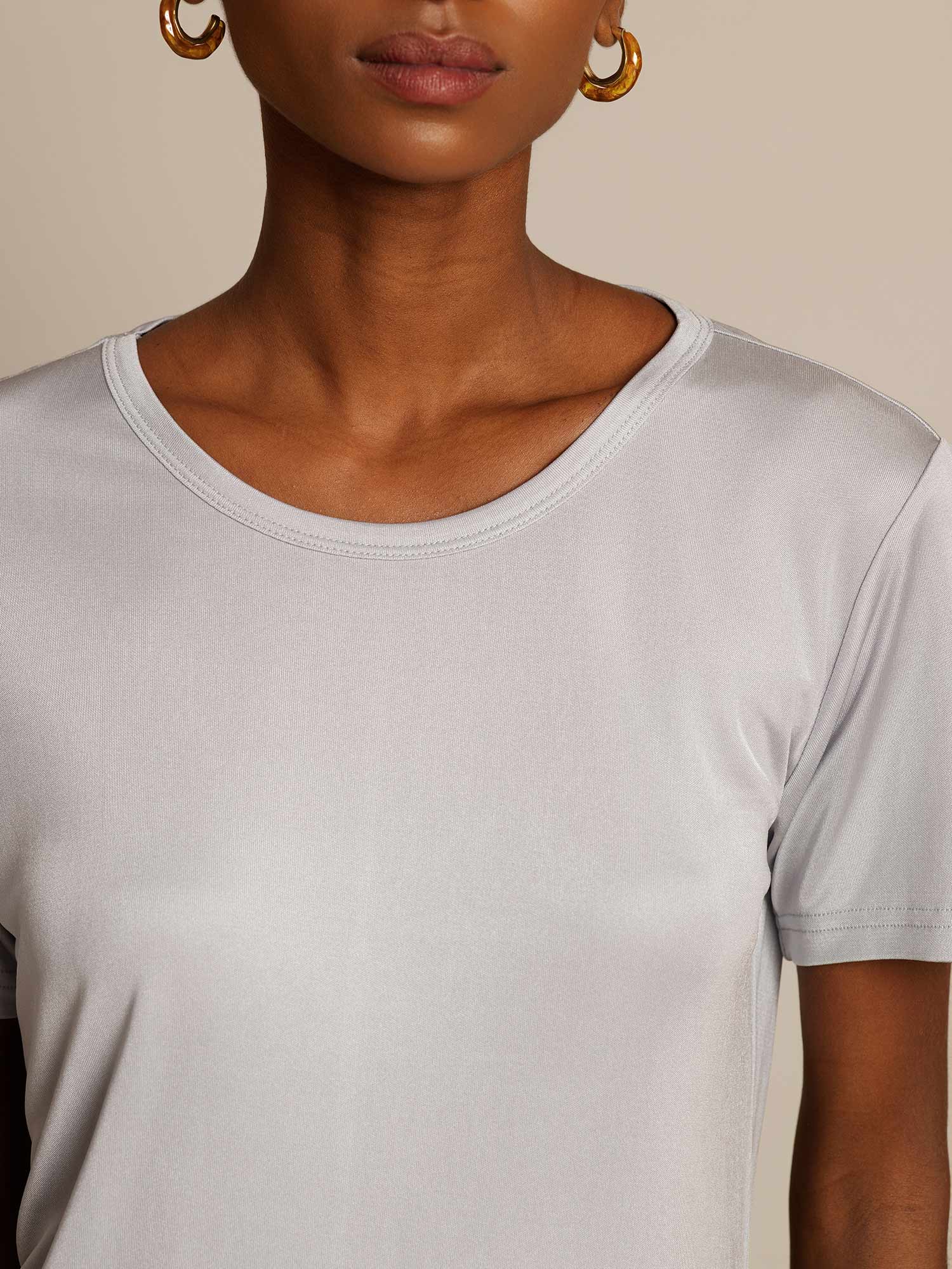 [Argento] SilkSilky-IT Maglia di seta Womens T-Shirt 004,