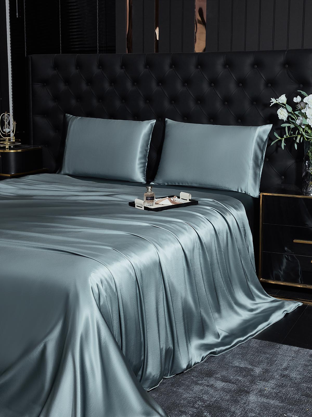 [Blu Grigiastro] SilkSilky-IT 22Momme Seta pura Bedding Set 002