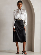 [Grigio Chiaro] SilkSilky-IT Long Sleeve Tie Neck Bluse 003