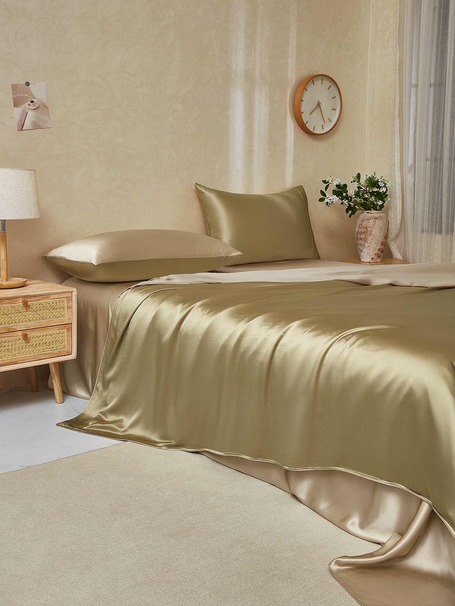 [Beige+Cachi] SilkSilky-IT 19Momme Seta pura Bedding Set 003,