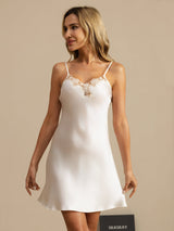 [Bianco] SilkSilky-IT Sleeveless V Neck Camicia da notte 004