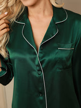 [Verde] SilkSilky-IT Manica lunga Collo a Taglio Pigiami da donna 007