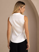 [Bianco] SilkSilky-IT Sleeveless Lapel Collar Camicie da donna 002