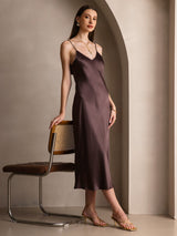 [Caffè] SilkSilky-IT Sleeveless V Neck Vestiti da donna 007