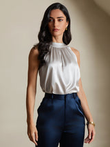 [Grigio Chiaro] SilkSilky-IT Sleeveless Halter Magliette donna 001