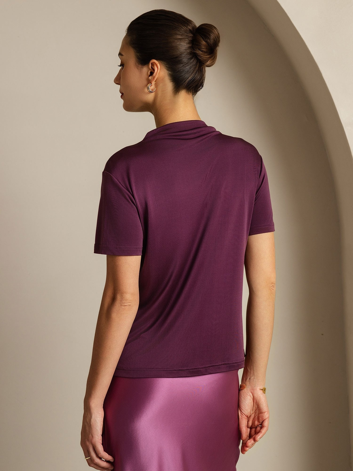 [Viola] SilkSilky-IT Seta pura Colletto risvolto Magliette donna 002