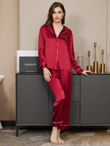 [Rosso Scuro] SilkSilky-IT Long Sleeve Lapel Collar Pigiami da donna 004