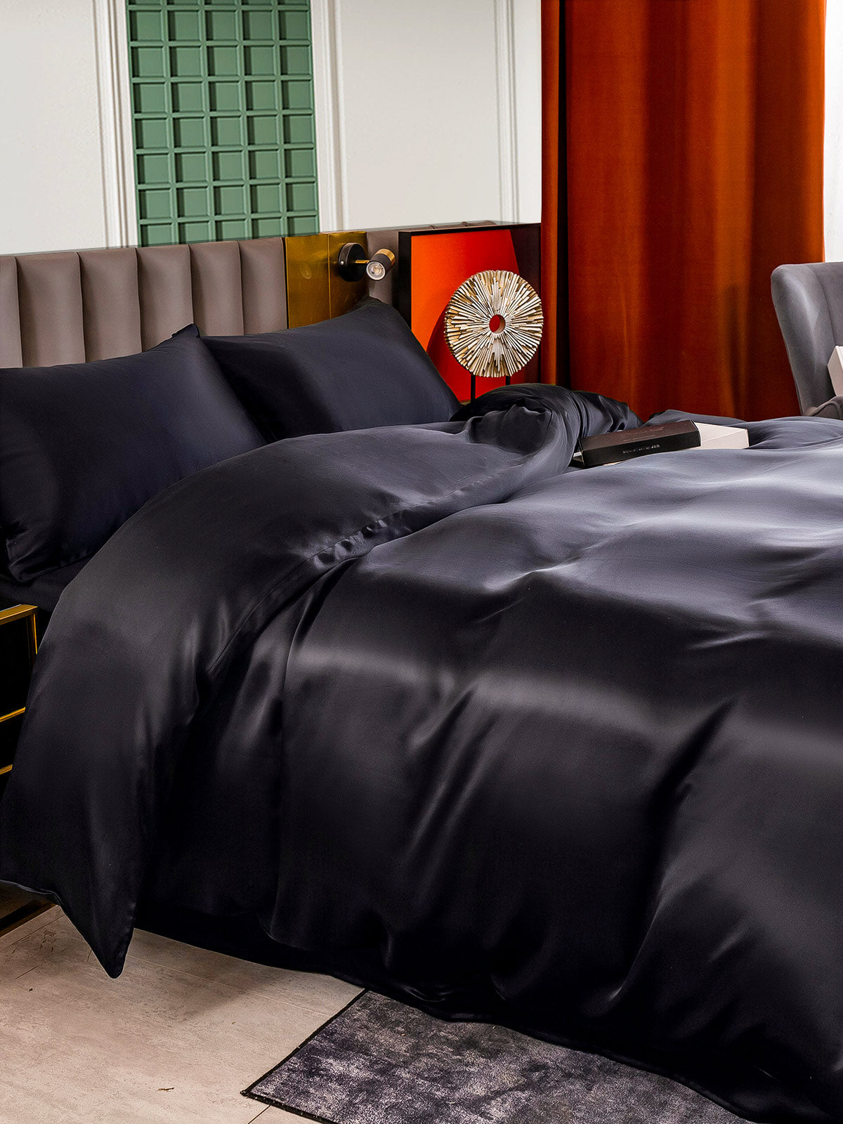 SilkSilky IT 25Momme Seta pura Bedding Set Nero 003