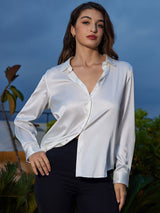 [Bianco] SilkSilky-IT Long Sleeve Lapel Collar Camicie da donna 001
