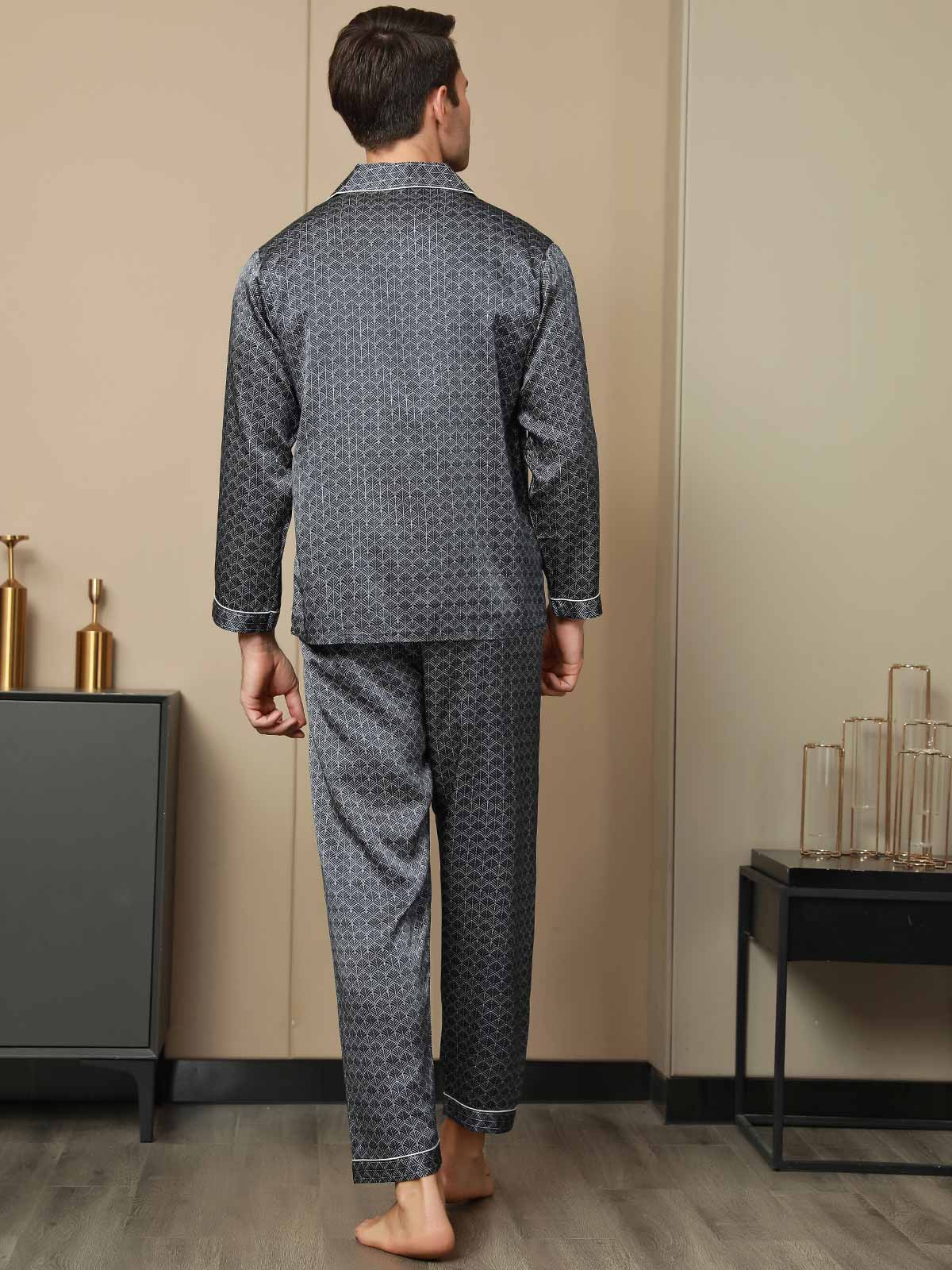 [Ginkgo Blu Navy] SilkSilky-IT 19Momme Manica lunga Pigiami da uomo 002