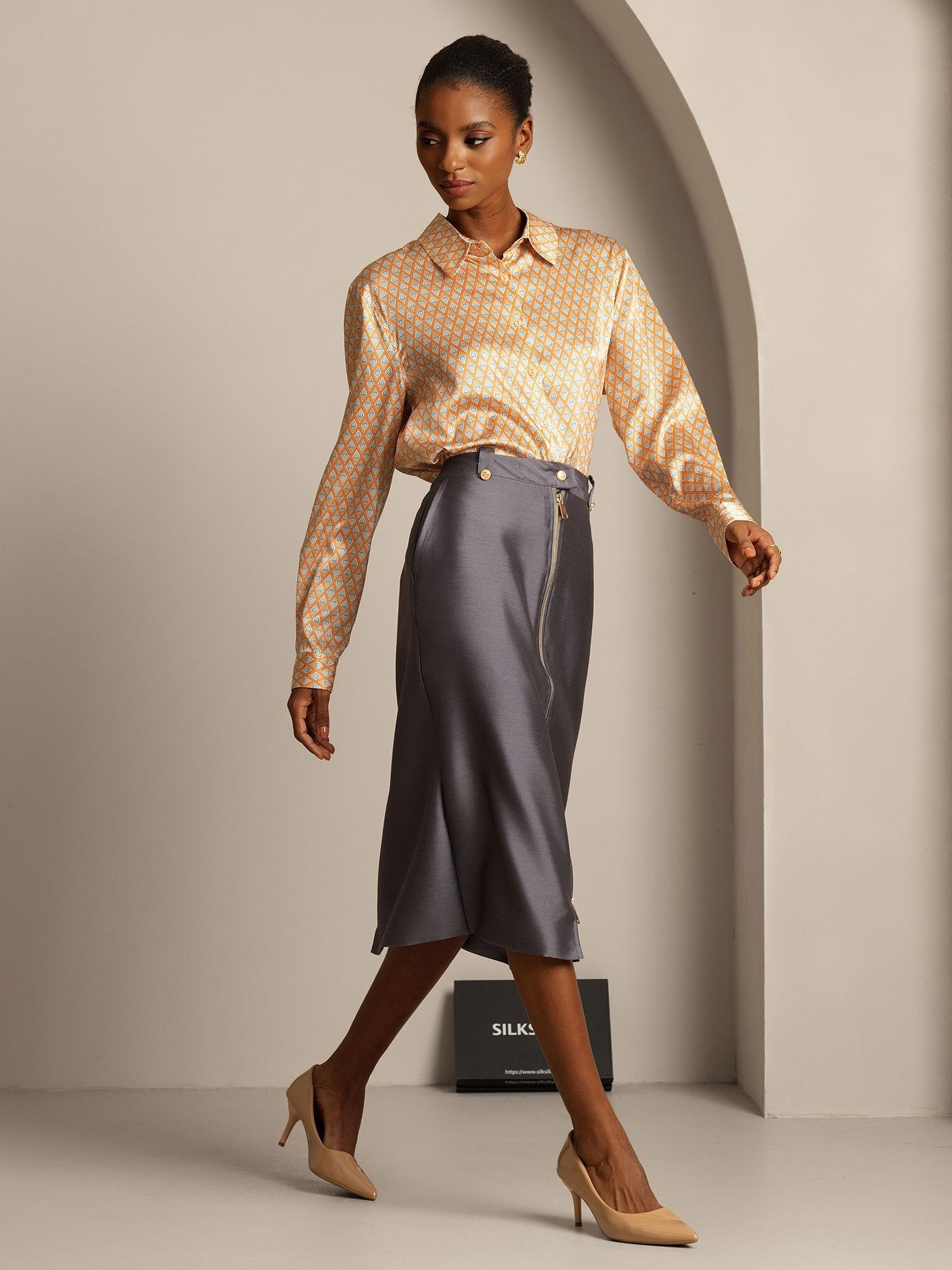 [Grigio] SilkSilky-IT 32Momme Seta Skirt 006,