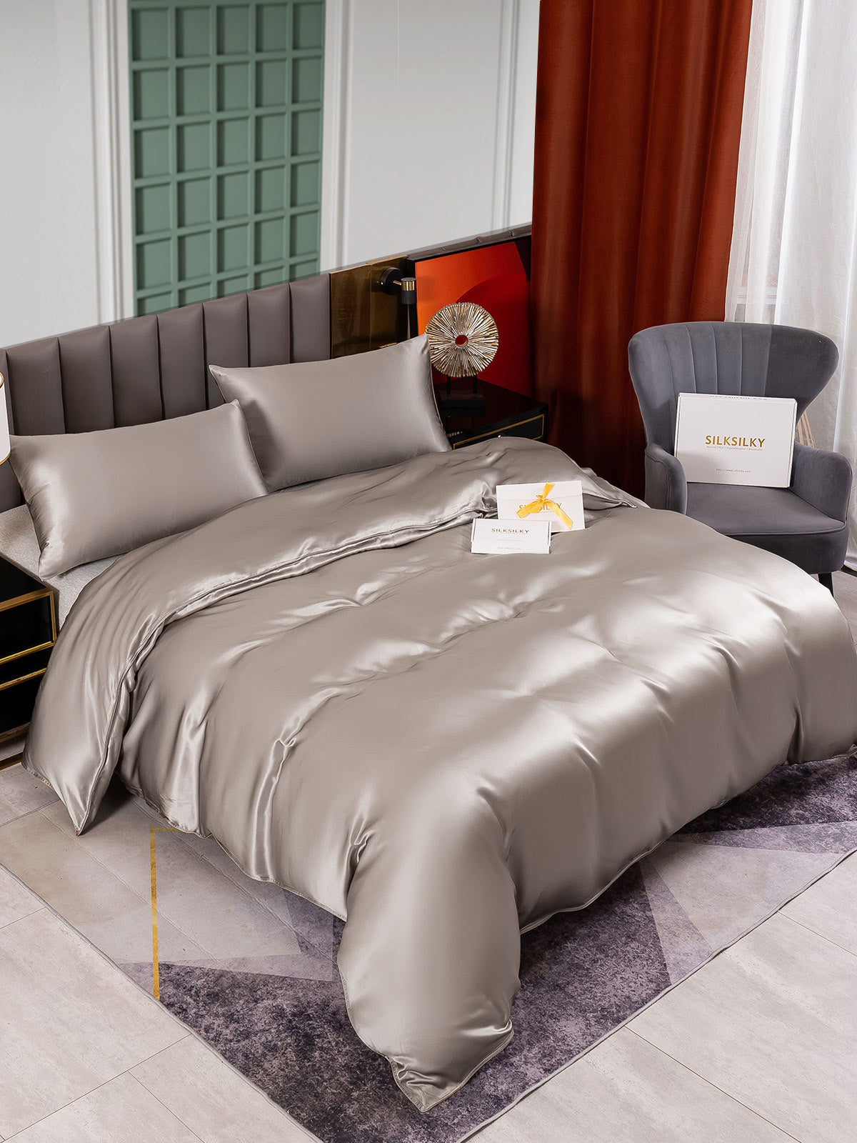 [Grigio] SilkSilky-IT 25Momme Seta pura Bedding Set 001