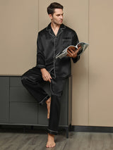 [Nero] SilkSilky-IT Long Sleeve Lapel Collar Pigiami da uomo 001