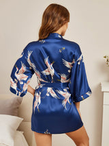 [Blu Scuro] SilkSilky-IT 3/4 Sleeve Vestaglia da donna 002