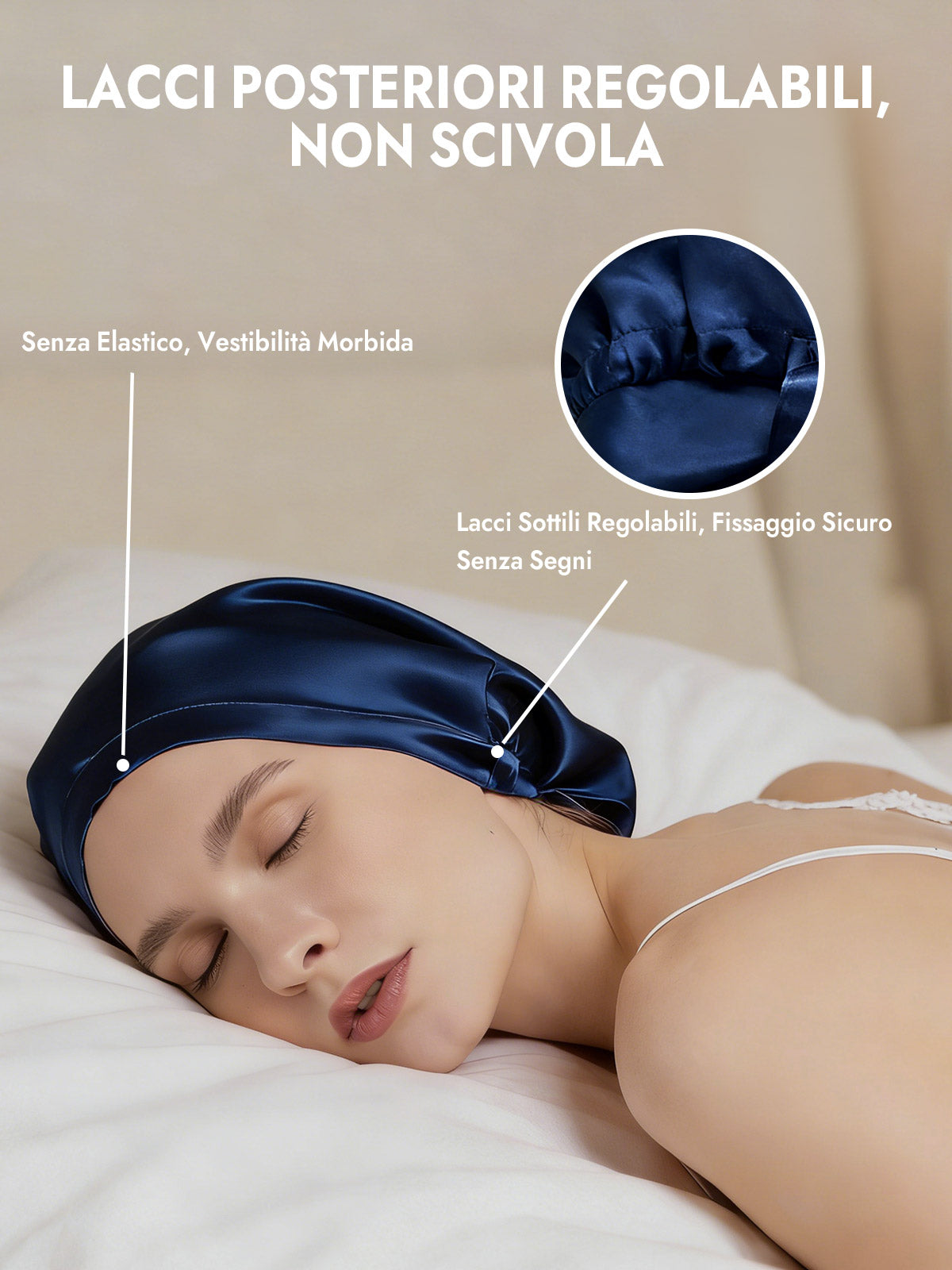 [Blu Scuro] SilkSilky-IT Cuffia di seta 005