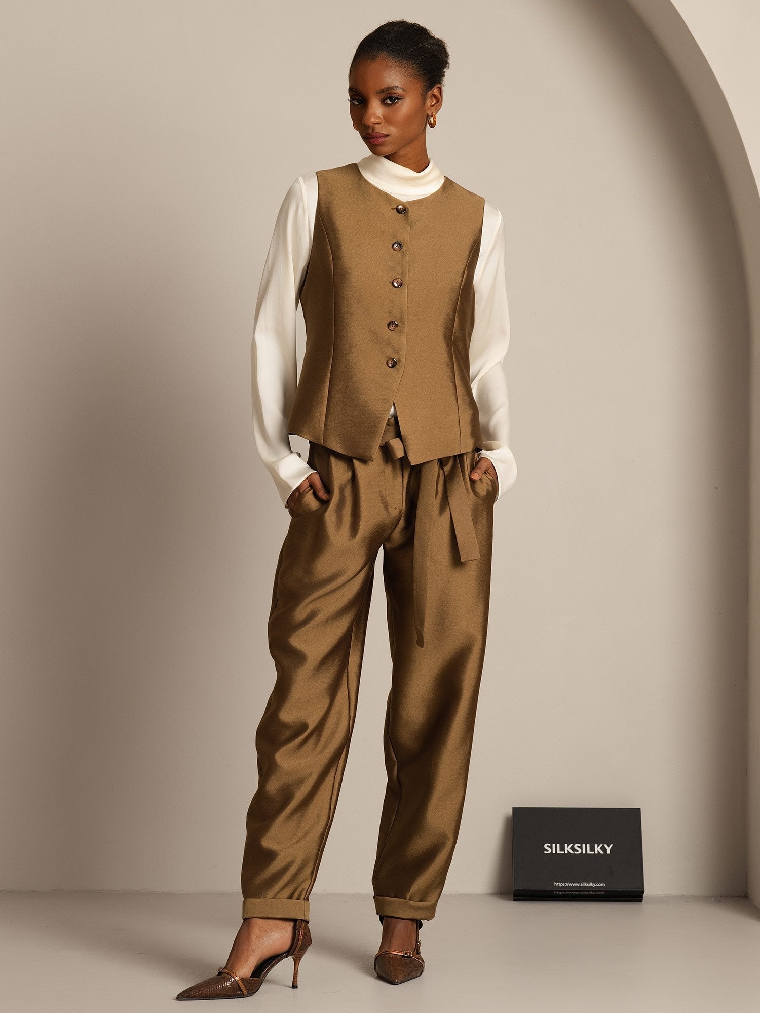 [Bronzo] SilkSilky-IT 32Momme Seta Womens Vest 006,