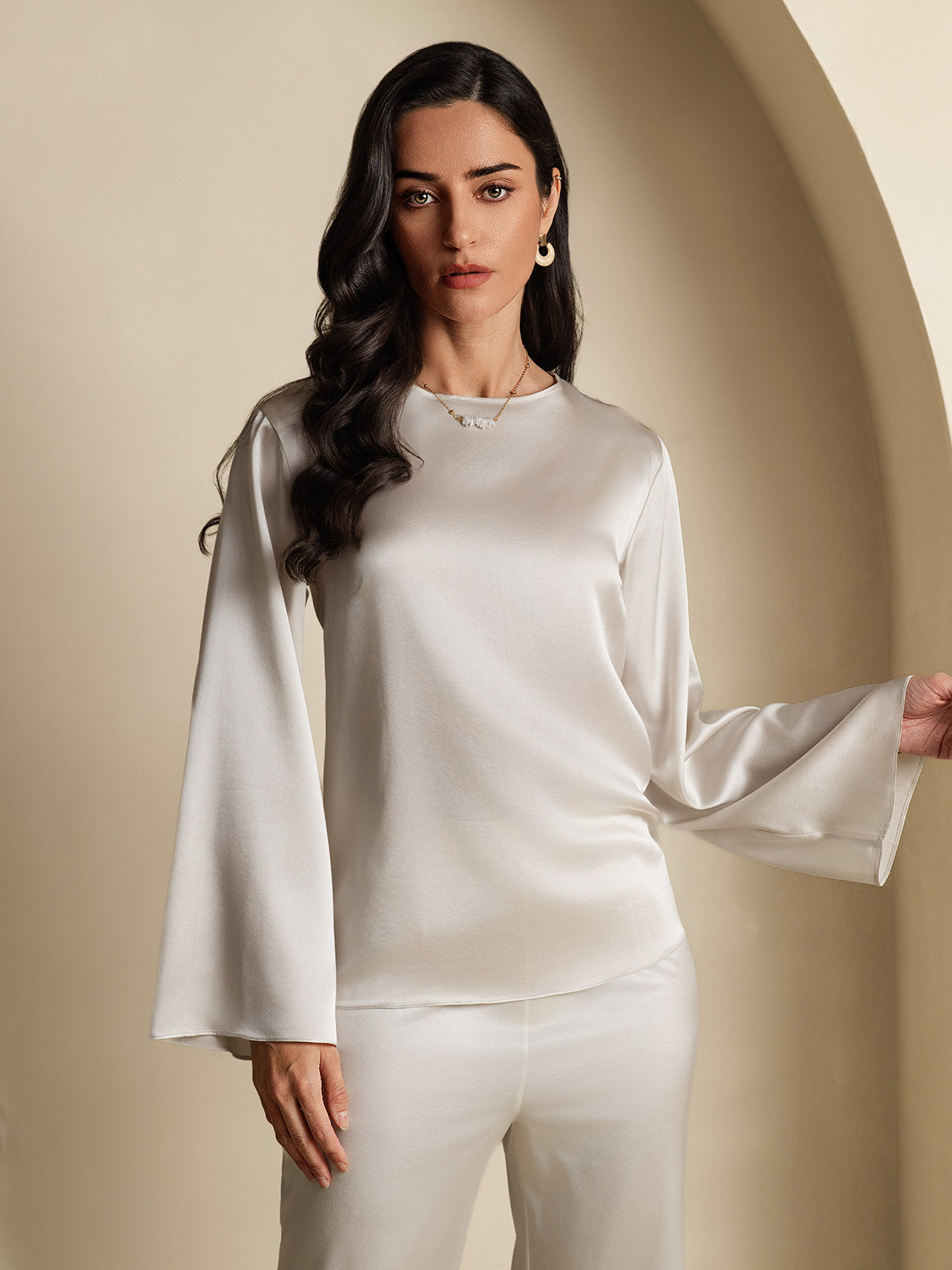 [Grigio Chiaro] SilkSilky-IT 19Momme Seta Womens T-Shirt 001