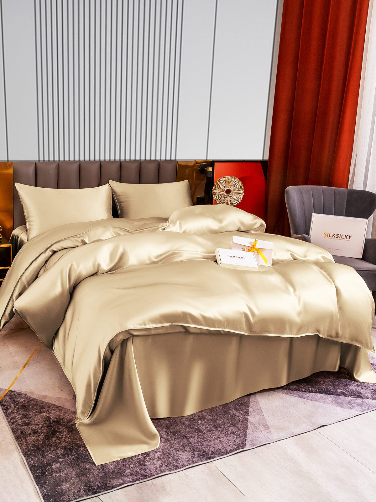[Beige] SilkSilky-IT 22Momme Seta pura Bedding Set 005