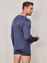 [Blu Scuro] SilkSilky-IT Long Sleeve Round Neck Maglietta da uomo 002