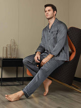 [Ginkgo Blu Navy] SilkSilky-IT Long Sleeve Lapel Collar Pigiami da uomo 003