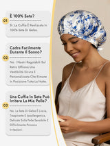 [Porcellana Bianco E Blu] SilkSilky-IT Cuffia di seta 005