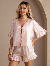 [Rosa] SilkSilky-IT Short Sleeve V Neck Pigiami da donna 003