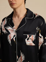[Nero] SilkSilky-IT Long Sleeve Lapel Collar Pigiami da uomo 005