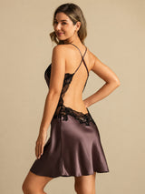 [Marrone Scuro] SilkSilky-IT Sleeveless V Neck Camicia da notte 002
