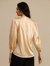 [Champagne] SilkSilky-IT 19Momme Long Sleeve Round Neck Camicette 002