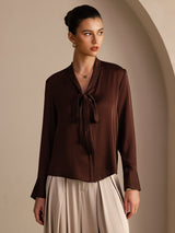 [Cioccolato Fondente] SilkSilky-IT Long Sleeve Tie Neck Bluse 001
