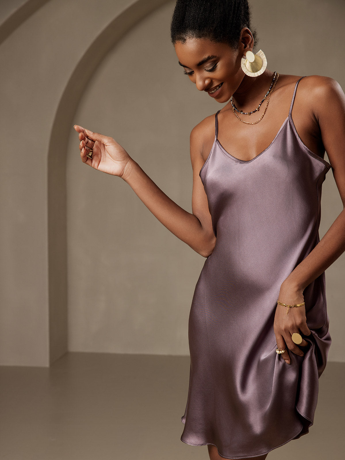 [Grigio Porpora] SilkSilky-IT Seta pura Dress 003,