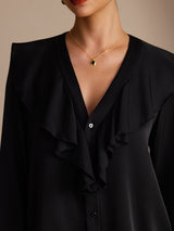 [Nero] SilkSilky-IT Long Sleeve Deep V Neck Bluse 005
