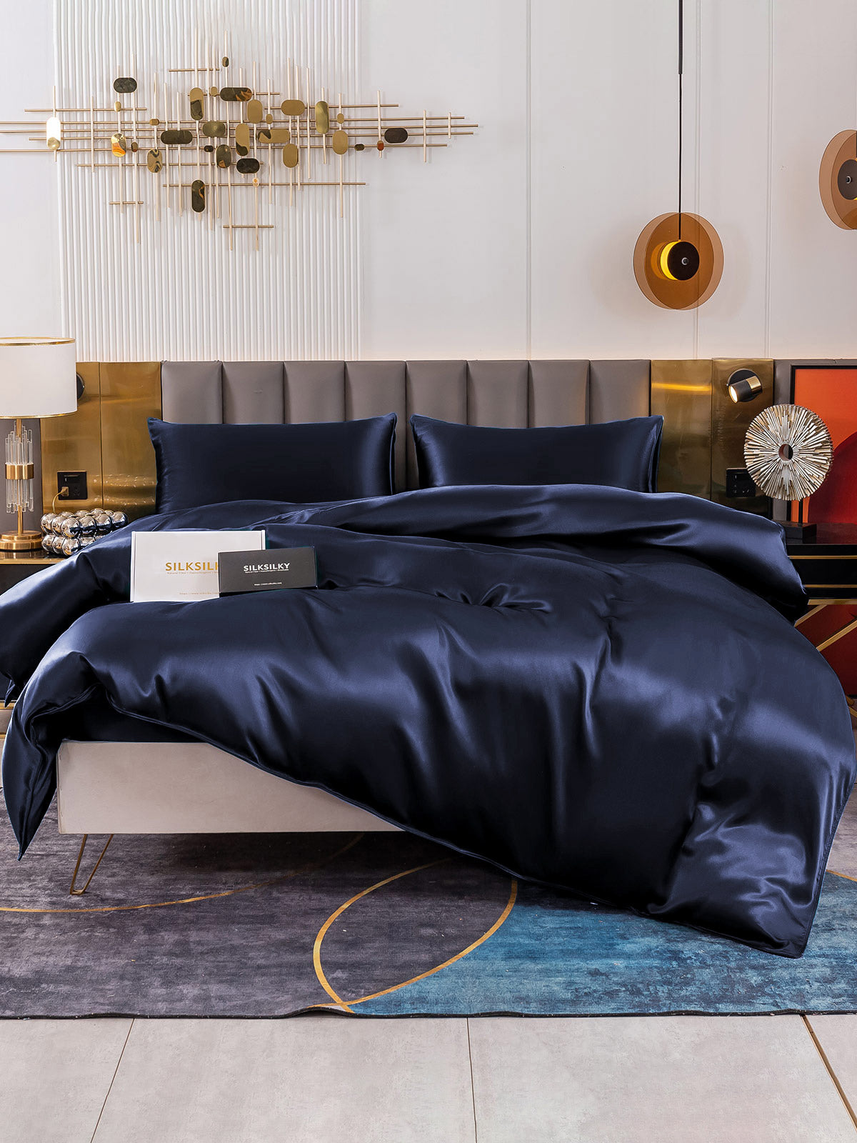 [Blu Scuro] SilkSilky-IT 19Momme Seta pura Bedding Set 001